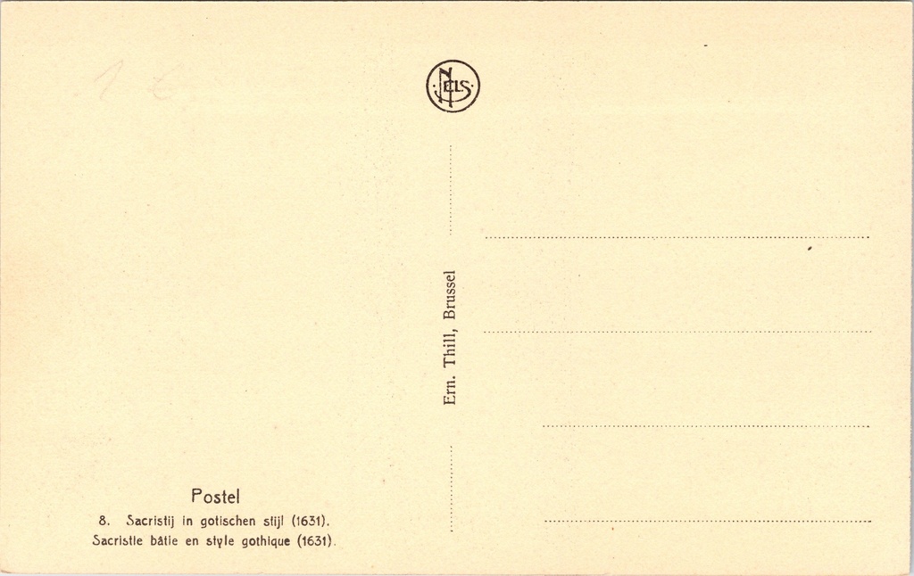 Mol - "Sacristij in gotischen stijl (1631)" - Sacristie van de Abdij van Postel – achterzijde van de originele postkaart