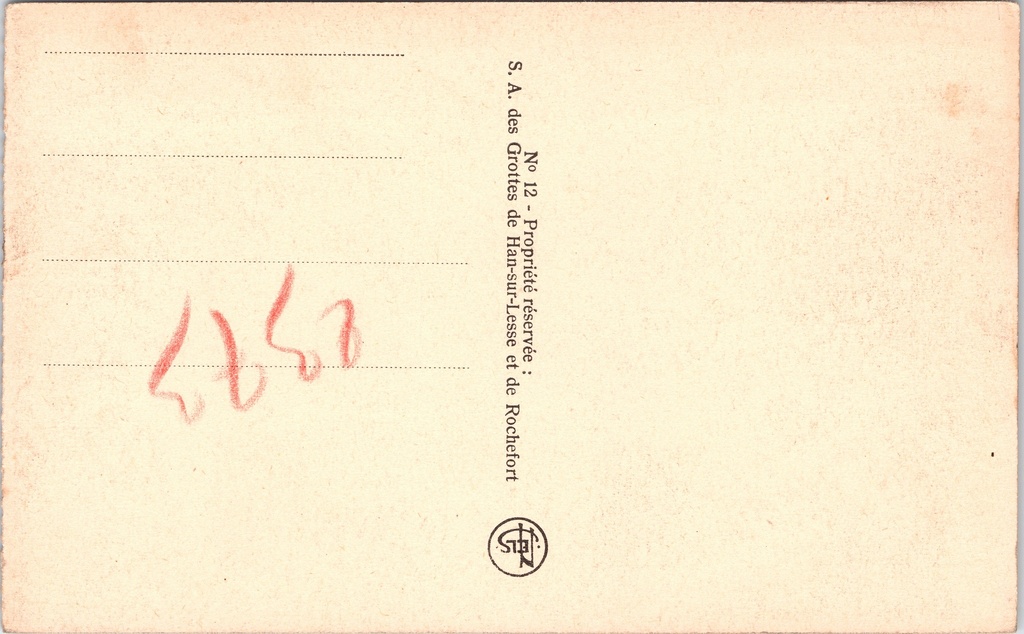 Rochefort - "Grottes de Han - Le Trophée" - De Grotten van Han – achterzijde van de originele postkaart