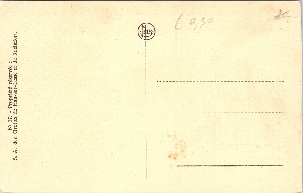 Rochefort - "Grottes de Han - La sortie" - Uitgang van de grotten van Han – achterzijde van de originele postkaart
