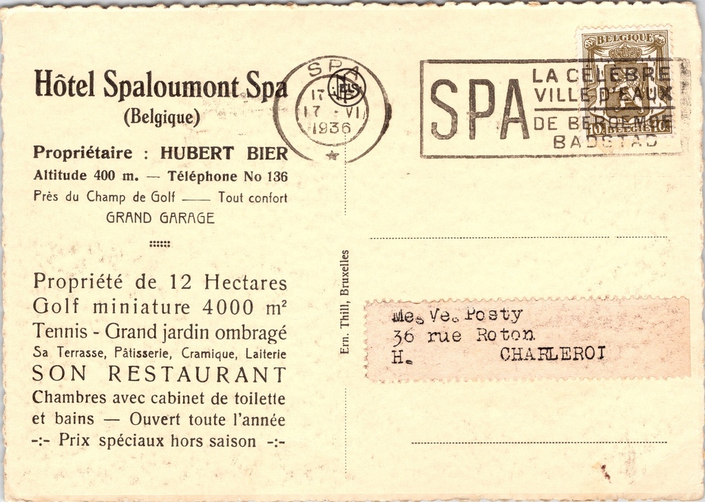 Spa - "Hôtel Spaloumont Spa" - Hotel Spaloumont, vakwerkhuis met tuin en speeltuig – achterzijde van de originele postkaart