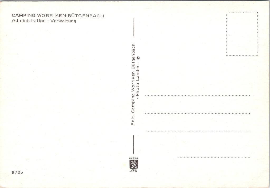 Bütgenbach - "Camping Worriken-Bütgenbach" - Administratiegebouw van camping – achterzijde van de originele postkaart
