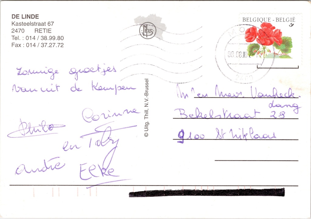 Retie - "De Linde" - Vakantiepark De Linde, meervoudige weergave – achterzijde van de originele postkaart