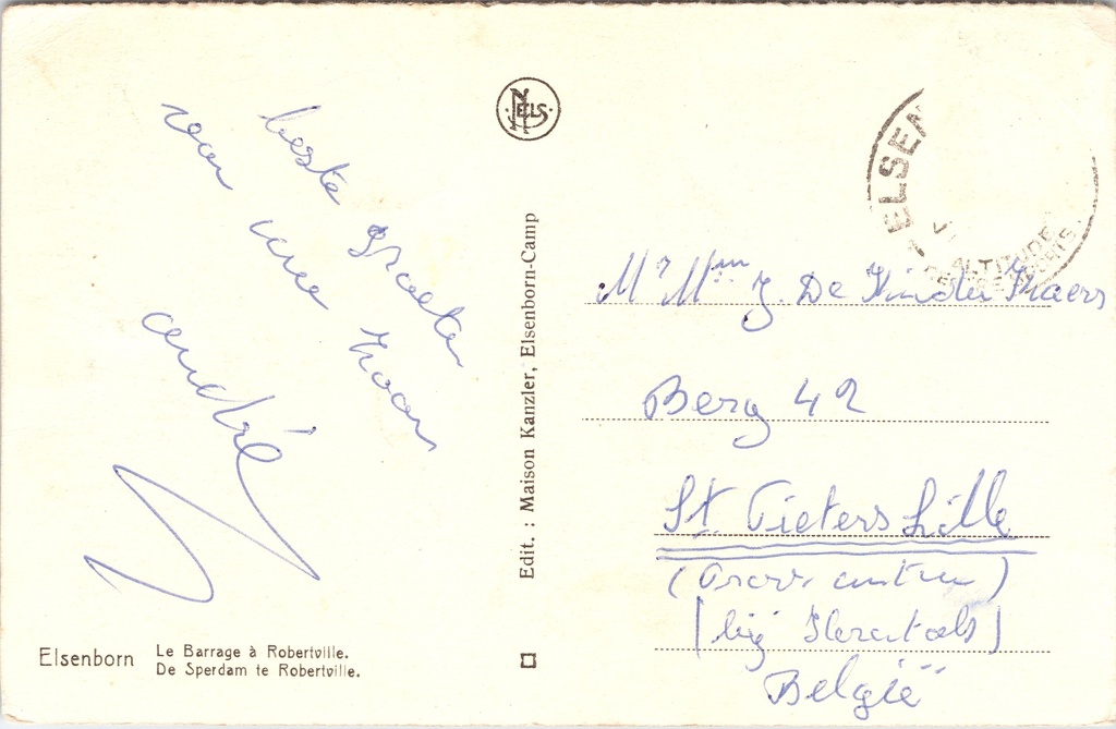 Waimes - "Le Barrage à Robertville" - Stuwdam van Robertville – achterzijde van de originele postkaart