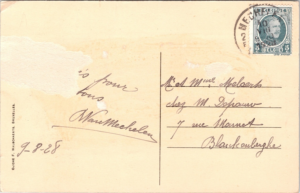 Mechelen - "La Maison Concordia au cimetière St-Rombaut" - Concordiahuis – achterzijde van de originele postkaart