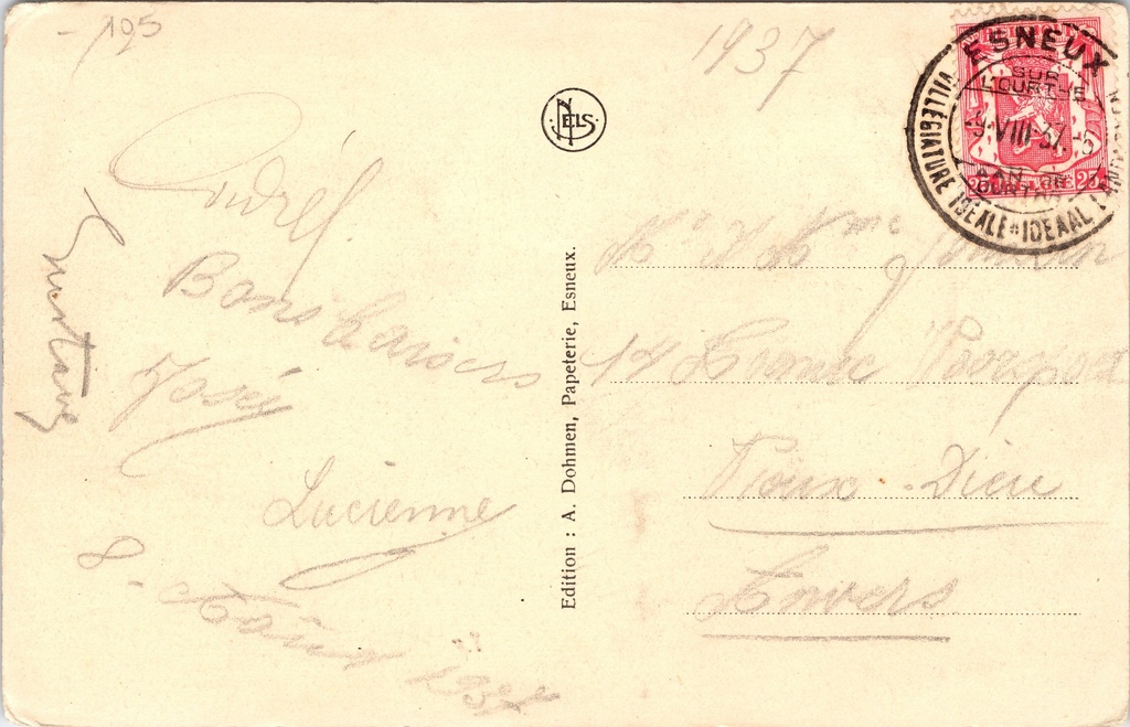 Esneux - "Le Pont" - Brug over de Ourthe – achterzijde van de originele postkaart
