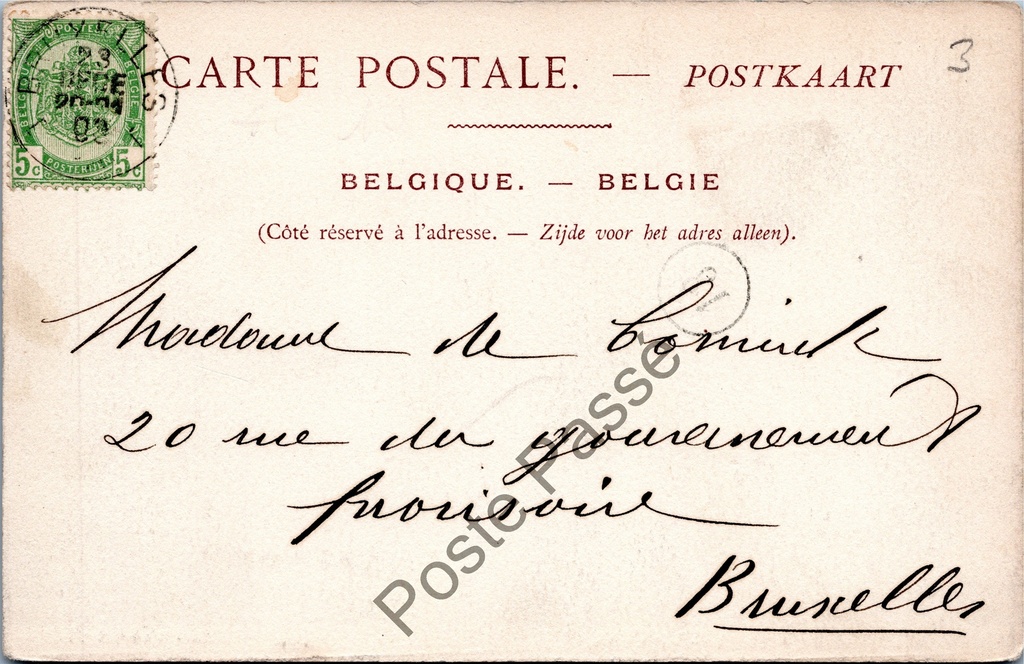 Brussel - "La Place Royale" - Koningsplein – achterzijde van de originele postkaart