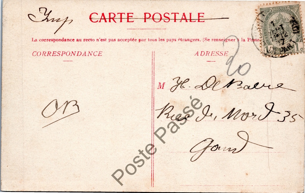 Brussel - "Square du Petit Sablon" - Kleine Zavel – achterzijde van de originele postkaart