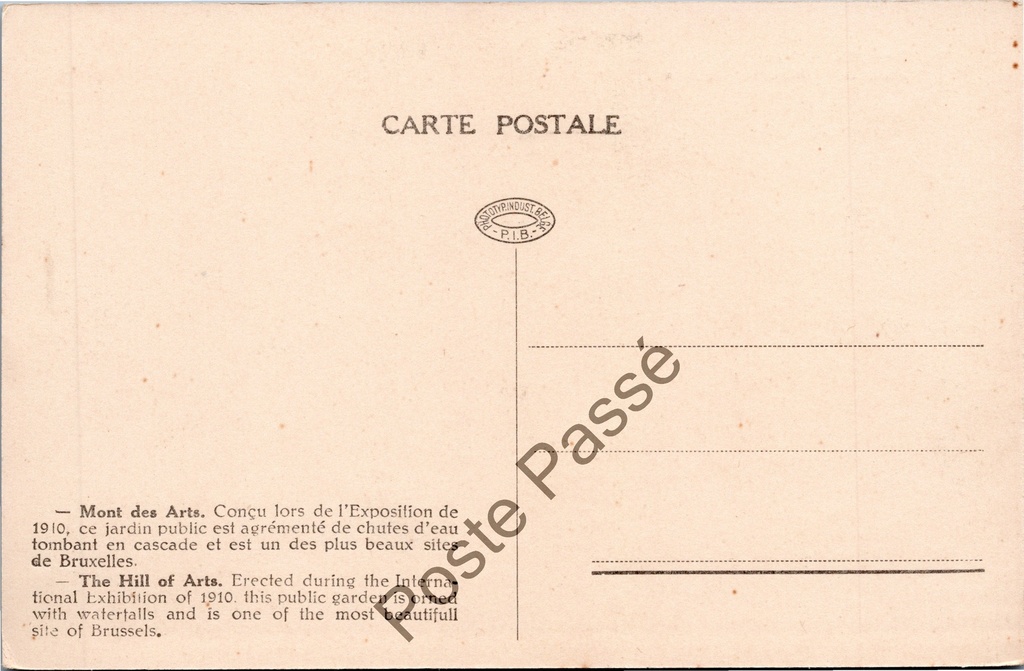 Brussel - "Mont des Arts" - Kunstberg – achterzijde van de originele postkaart
