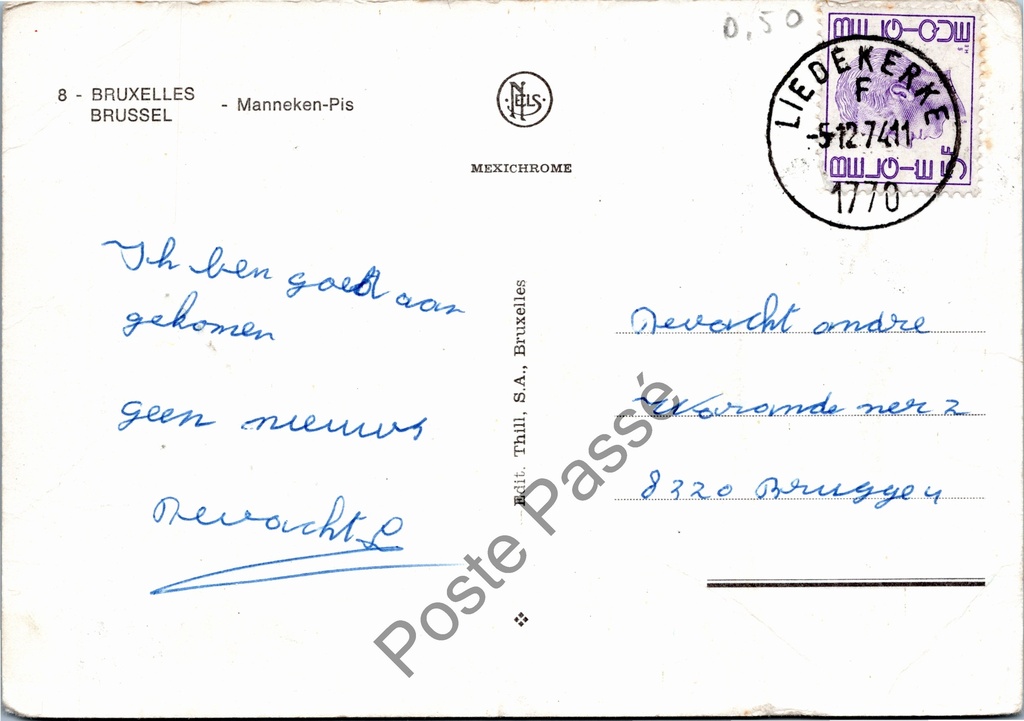 Brussel - "MANNEKEN-PIS" - Manneken Pis – achterzijde van de originele postkaart