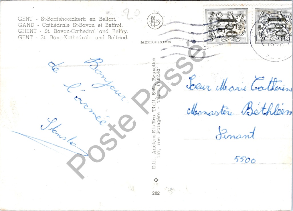 Gent - "St-Baafshoofkerk en Belfort" - Sint-Baafskathedraal en Belfort – originele postkaart, afbeelding 2