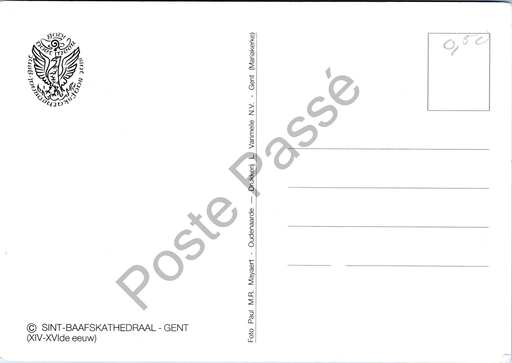 Gent - "SINT-BAAFSKATHEDRAAL - GENT" - Gotische kathedraal uit de 14e-16e eeuw – originele postkaart, afbeelding 2