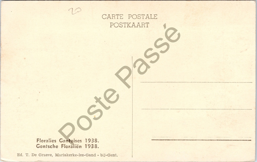 Gent - "Gentsche Floralïen 1938" - Bloemententoonstelling Gentse Floraliën 1938 – originele postkaart, afbeelding 2