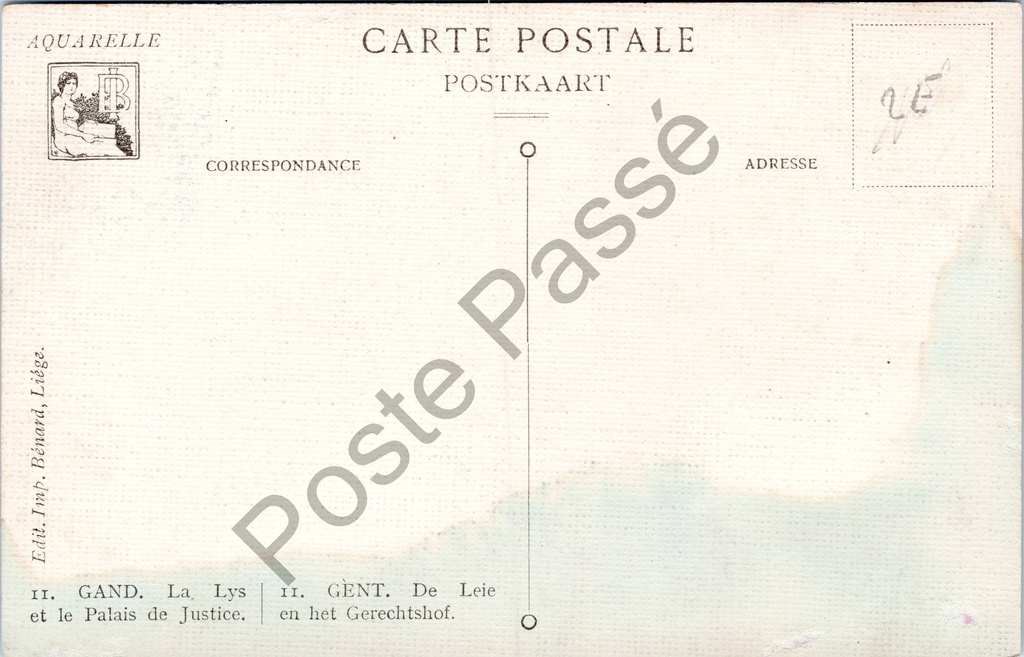 Gent - "GAND. La Lys et le Palais de Justice." - Het Gerechtshof aan de Leie – achterzijde van de originele postkaart