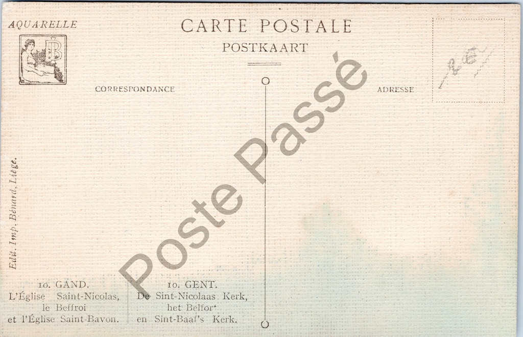 Gent - "L'Église Saint-Nicolas, le Beffroi et l'Église Saint-Bavon" - Gezicht – achterzijde van de originele postkaart