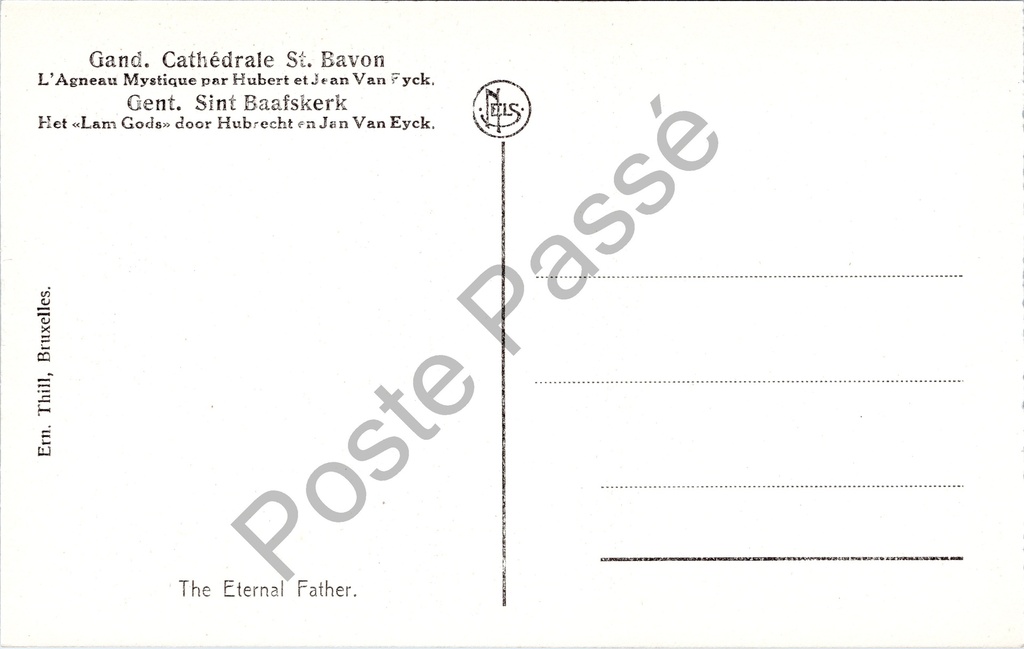 Gent - "Le Père Eternel. - God den Vader." - God de Vader, detail uit het Lam Gods – achterzijde van de originele postkaart