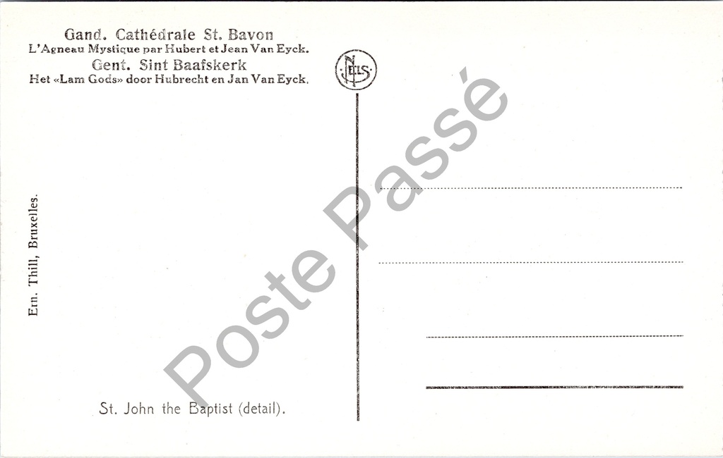 Gent - "Saint Jean-Baptiste (détail)" - Detail van Sint-Jan-Baptist, Het Lam Gods – achterzijde van de originele postkaart