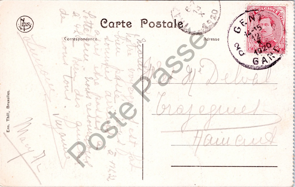 Gent - "Vue panoramique du quai aux Herbes" - Panoramisch zicht op de Graslei – originele postkaart, afbeelding 3
