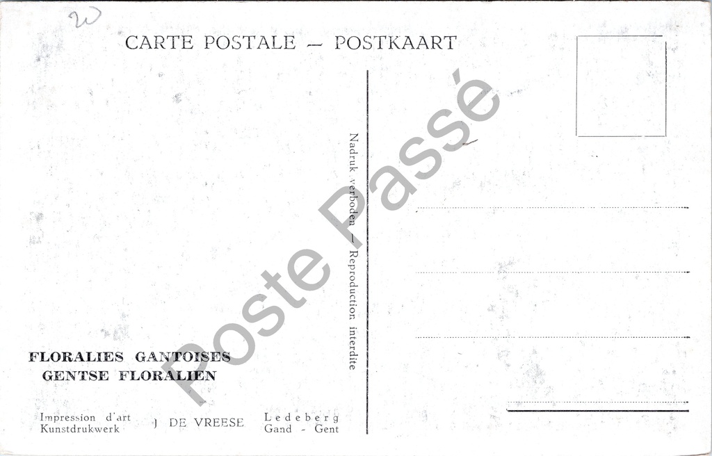 Gent - "FLORALIES GANTOISES GENTSE FLORALIEN" - Tropische planten en bloemen – achterzijde van de originele postkaart