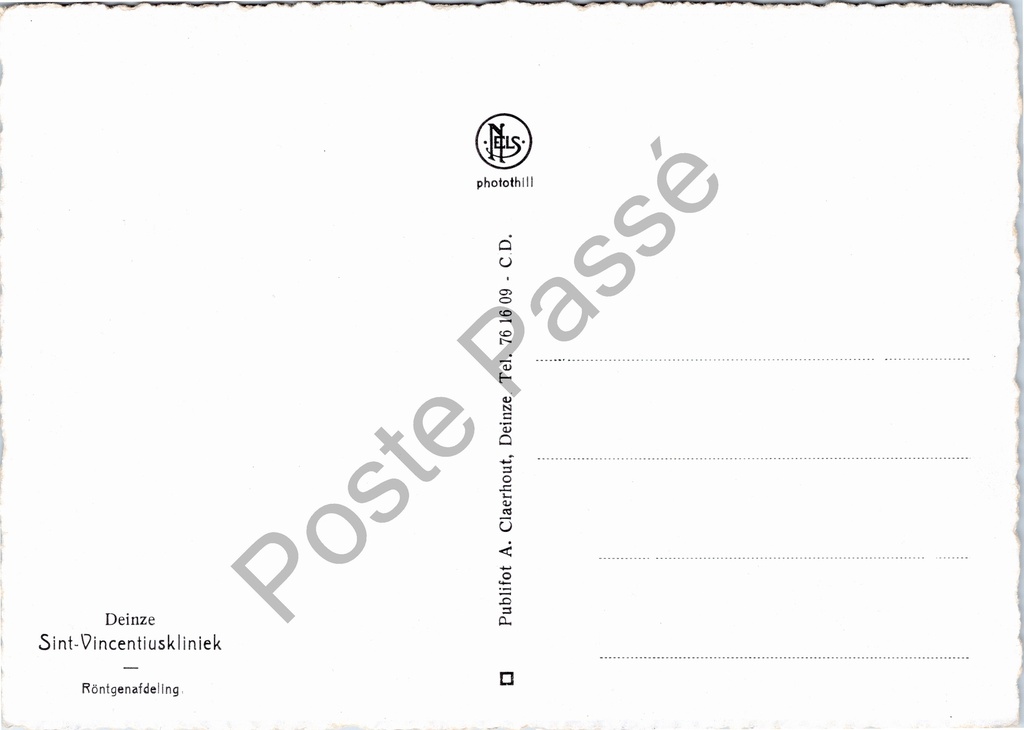 Deinze - "Sint-Vincentiuskliniek - Röntgenafdeling" - Zwembad – achterzijde van de originele postkaart