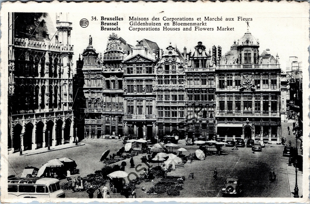 Brussel - "Maisons des Corporations et Marché aux Fleurs" - Gildenhuizen en Bloemenmarkt op de Grote Markt