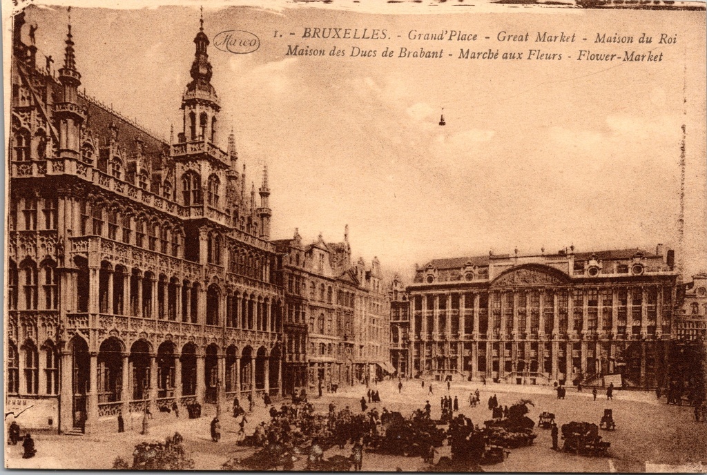 Brussel - "Grand'Place - Great Market - Maison du Roi" - Grote Markt met Broodhuis en bloemenmarkt