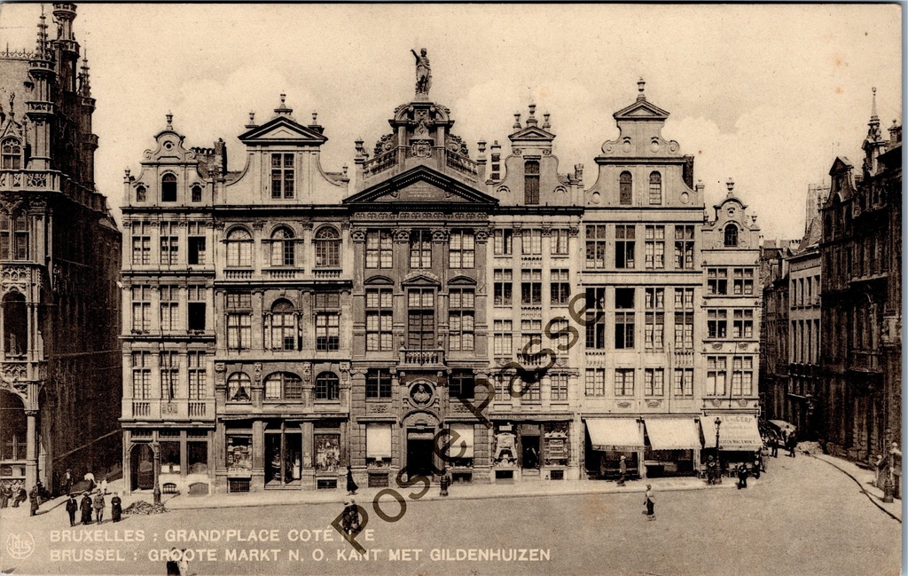 Brussel - "Grand'Place Côté N.E." - Grote Markt noordoostzijde met gildenhuizen Le Pignon en Maison des Tailleurs