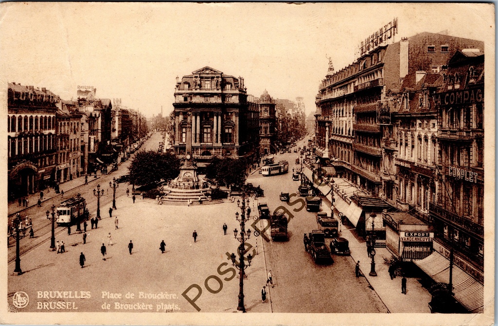 [Brussel0410] Brussel - "Place de Brouckère" - Beursplein met tramverkeer en historisch stadsbeeld