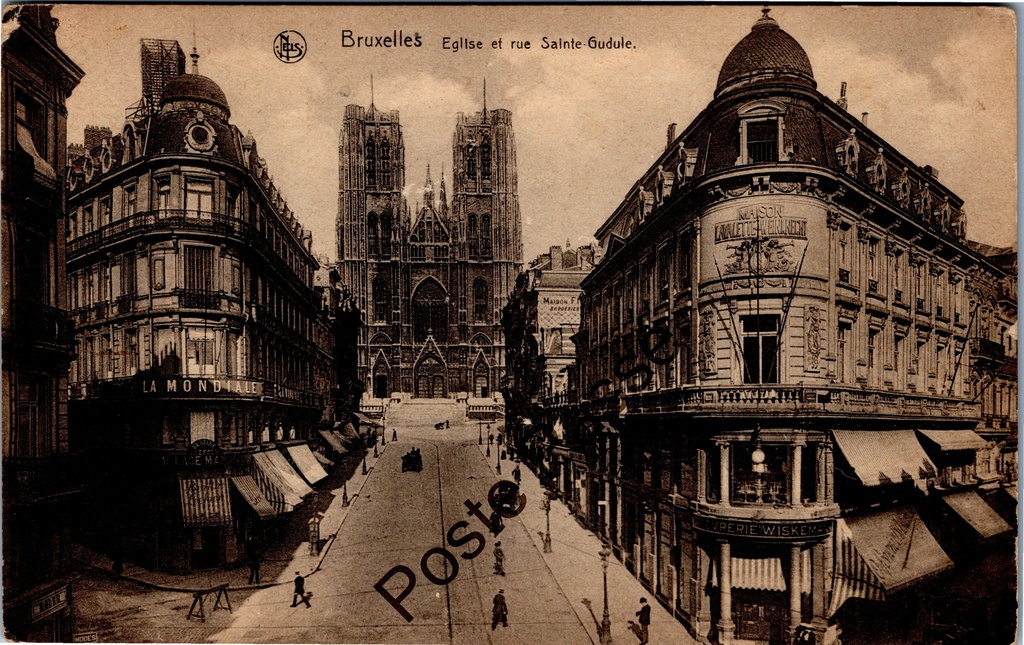 [Brussel0250] Brussel - "Eglise et rue Sainte-Gudule" - Sint-Michiel en Sint-Goedelekathedraal met straat