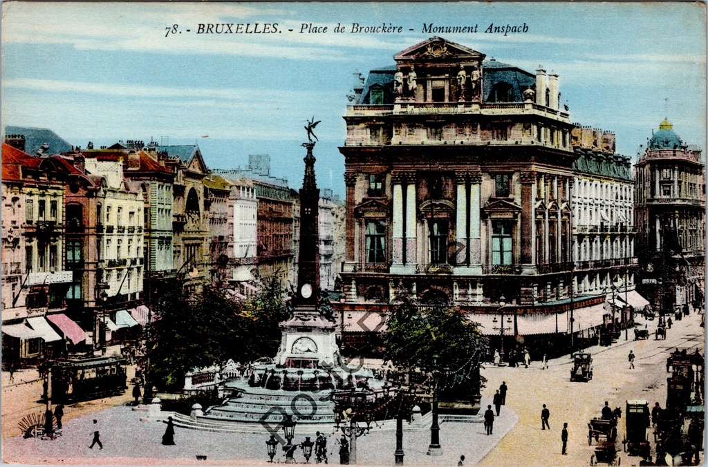 Brussel - "Place de Brouckère - Monument Anspach" - Brouckèreplein met Anspachmonument