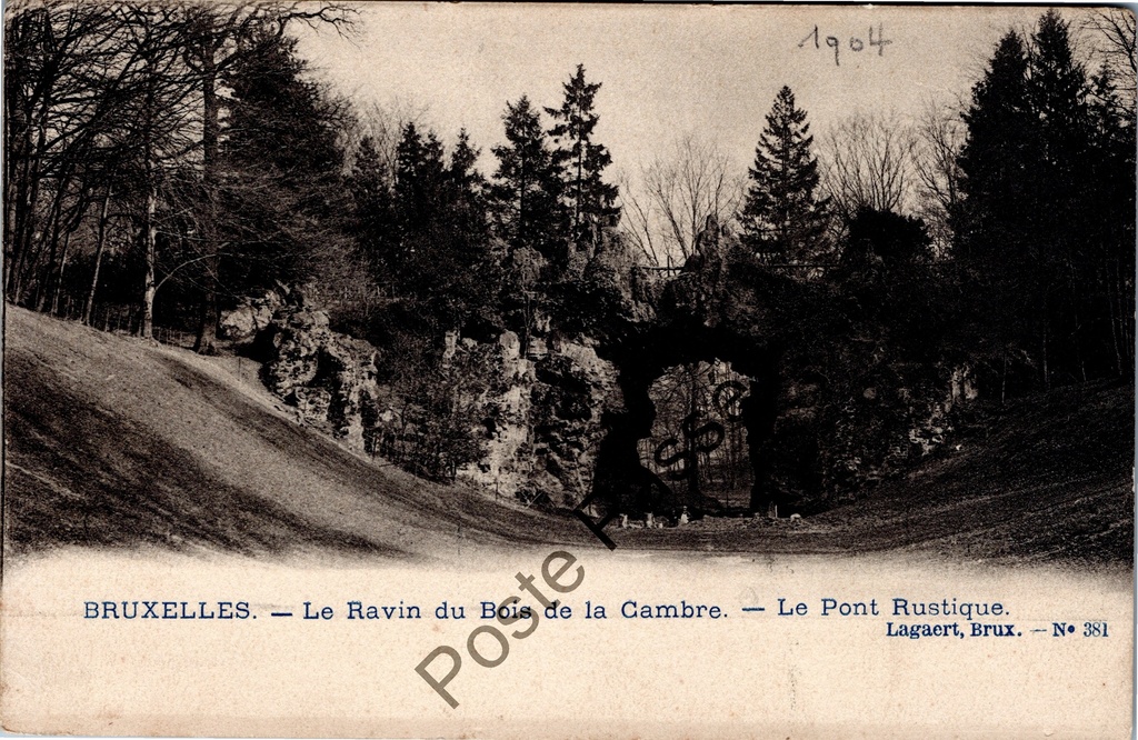 Brussel - "Le Ravin du Bois de la Cambre - Le Pont Rustique" - Ravijn van het Terkamerenbos met rustieke brug