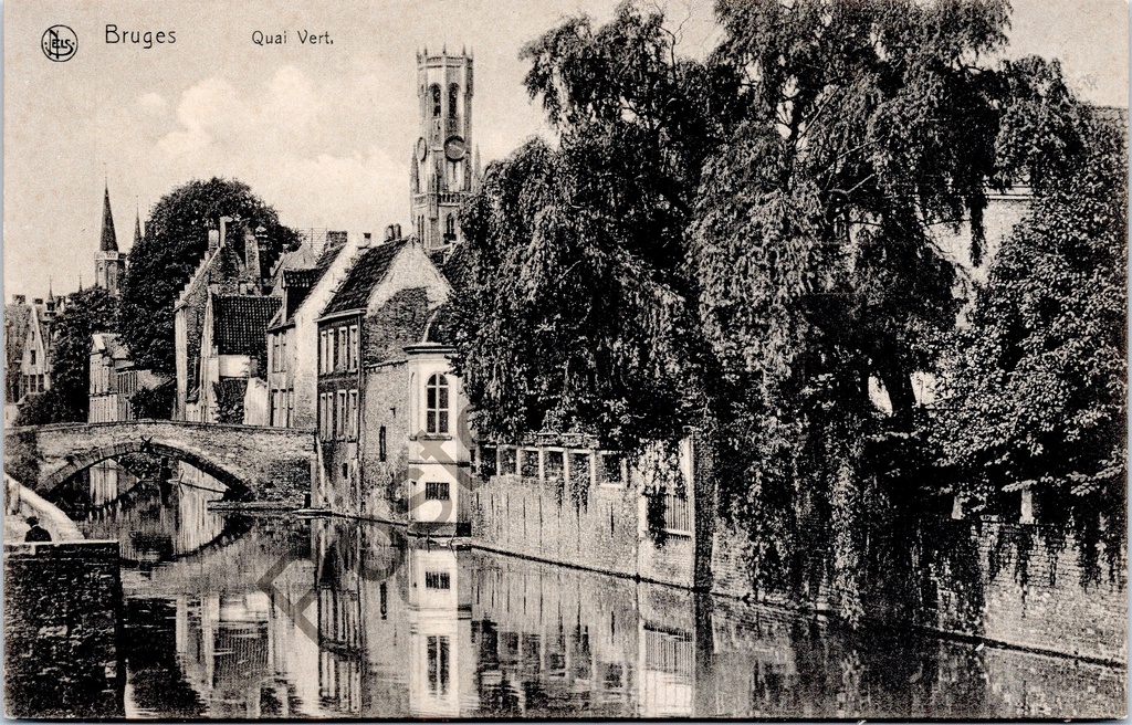 [Brugge0050] Brugge - "Bruges - Quai Vert." - Zicht op de Groene Rei met brug en Belfort