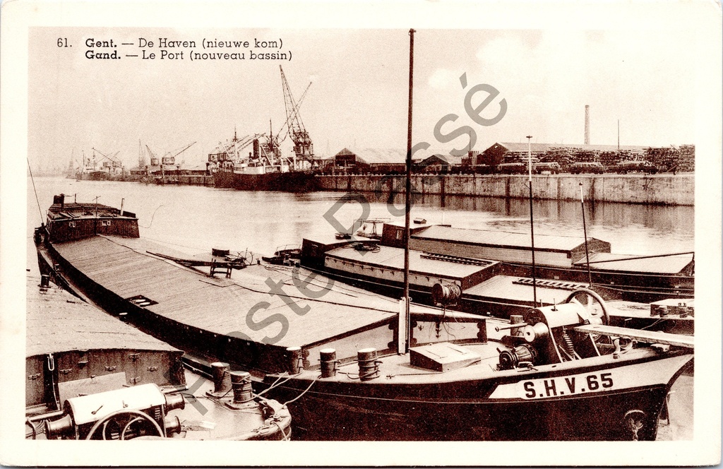 [Gent0232] Gent - "De Haven (nieuwe kom)" - Zicht op de nieuwe kom van de haven met binnenschepen