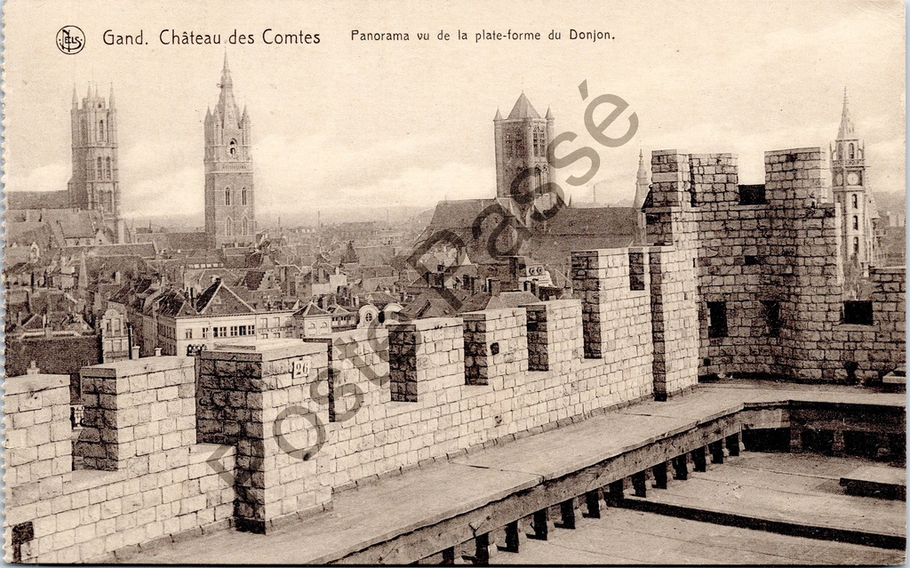 Gent - "Gand. Château des Comtes - Panorama vu de la plate-forme du Donjon." - Panorama gezien vanaf het platform van de Donjon van het Gravensteen