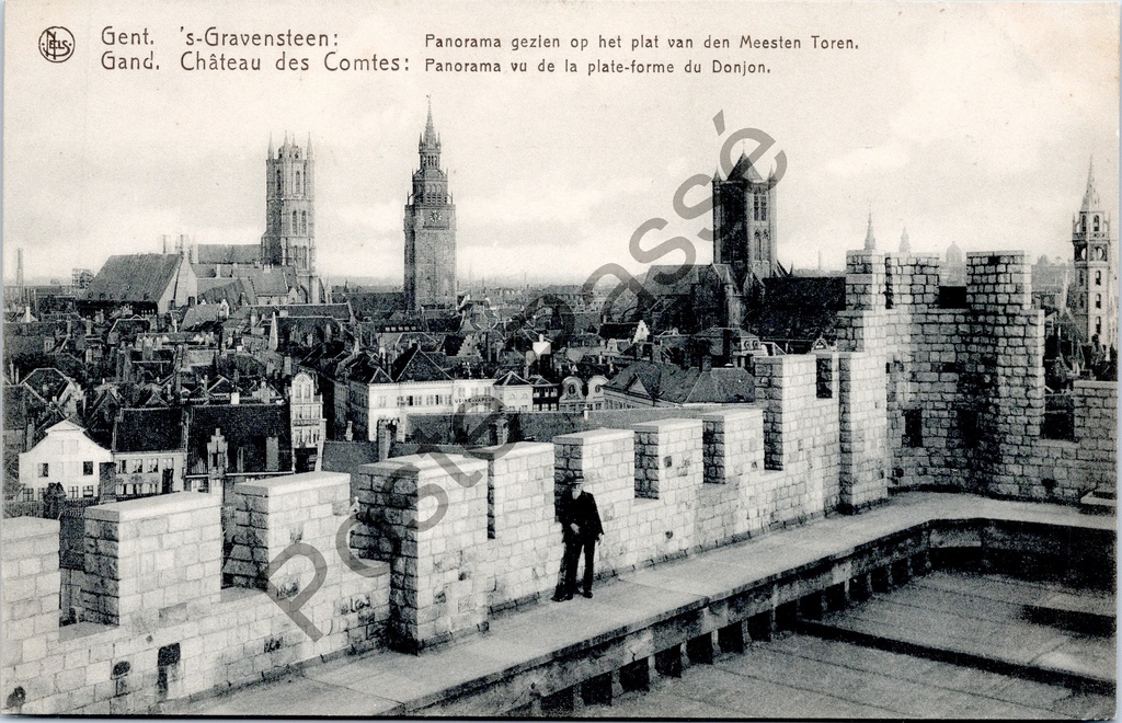 [Gent0264] Gent - "'s-Gravensteen: Panorama gezien op het plat van den Meesten Toren" - Panoramisch stadsgezicht vanaf het platform van de donjon van het Gravensteen