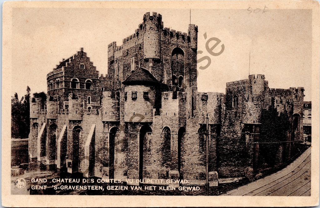 Gent - "'S-Gravensteen, gezien van het Klein Gewad" - Het Gravensteen gezien vanuit het Klein Gewad