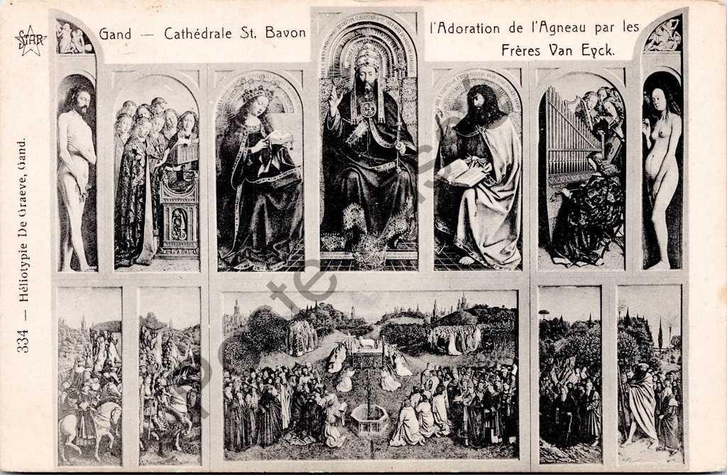 Gent - "Gand — Cathédrale St. Bavon — l'Adoration de l'Agneau par les Frères Van Eyck" - Het Lam Gods altaarstuk van de gebroeders Van Eyck