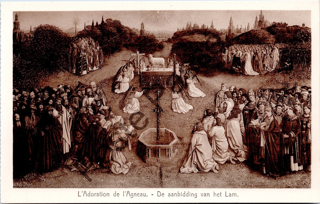 [Gent0460] Gent - "L'Adoration de l'Agneau. - De aanbidding van het Lam." - Het Lam Gods, altaarstuk van Van Eyck in de Sint-Baafskathedraal
