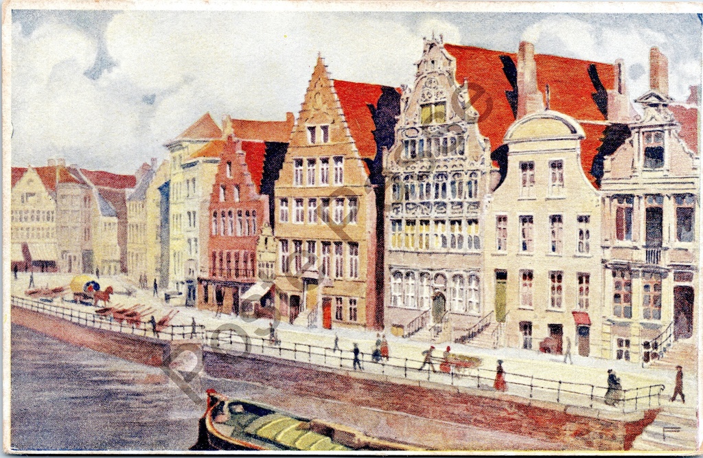 Gent - "De Graslei" - Zicht op de Graslei met historische gildehuizen langs de Leie