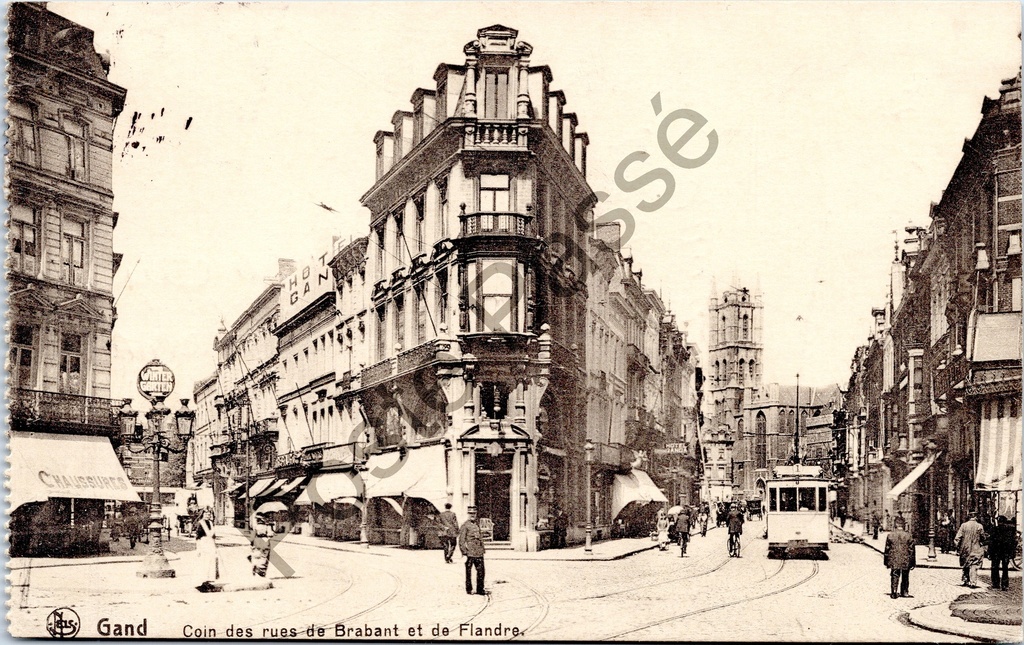 [Gent0528] Gent - "Coin des rues de Brabant et de Flandre" - Hoek Brabantstraat en Vlaanderenstraat met tram