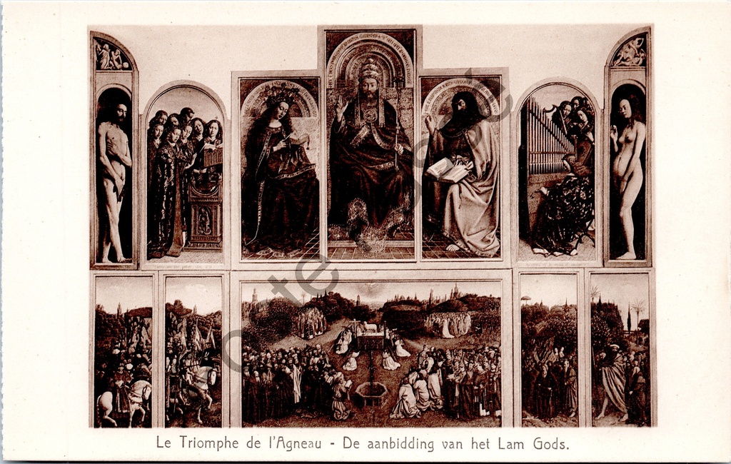 Gent - "Le Triomphe de l'Agneau - De aanbidding van het Lam Gods" - Het Lam Gods altaarstuk van Van Eyck in de Sint-Baafskerk