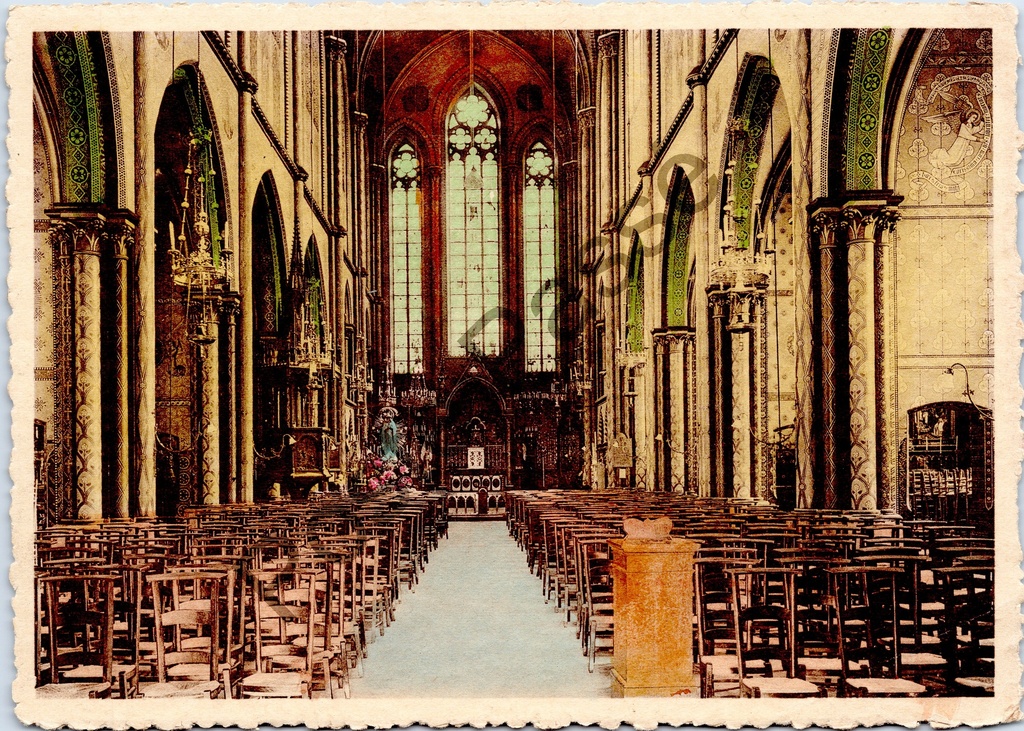 Gent - "Binnenzicht der Basiliek" - Interieur van de Basiliek van Oostacker-Lourdes