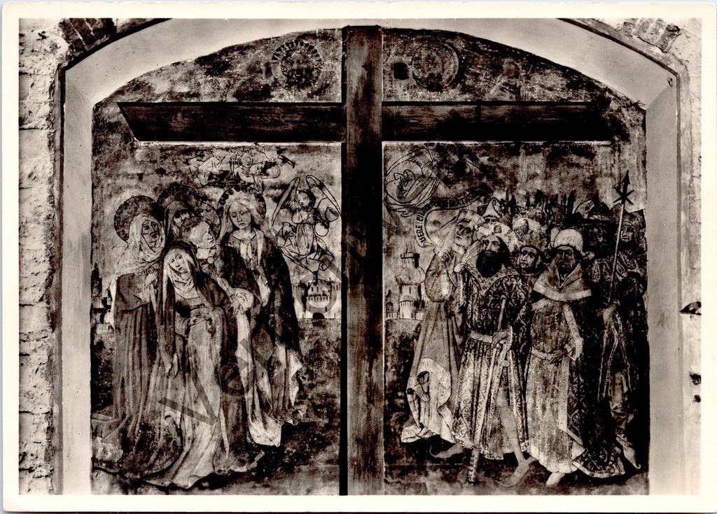 Dendermonde - "O. L. Vrouwkerk. De Kruisiging, fresco, rond 1430." - Kruisiging fresco ca. 1430 in de Onze-Lieve-Vrouwkerk