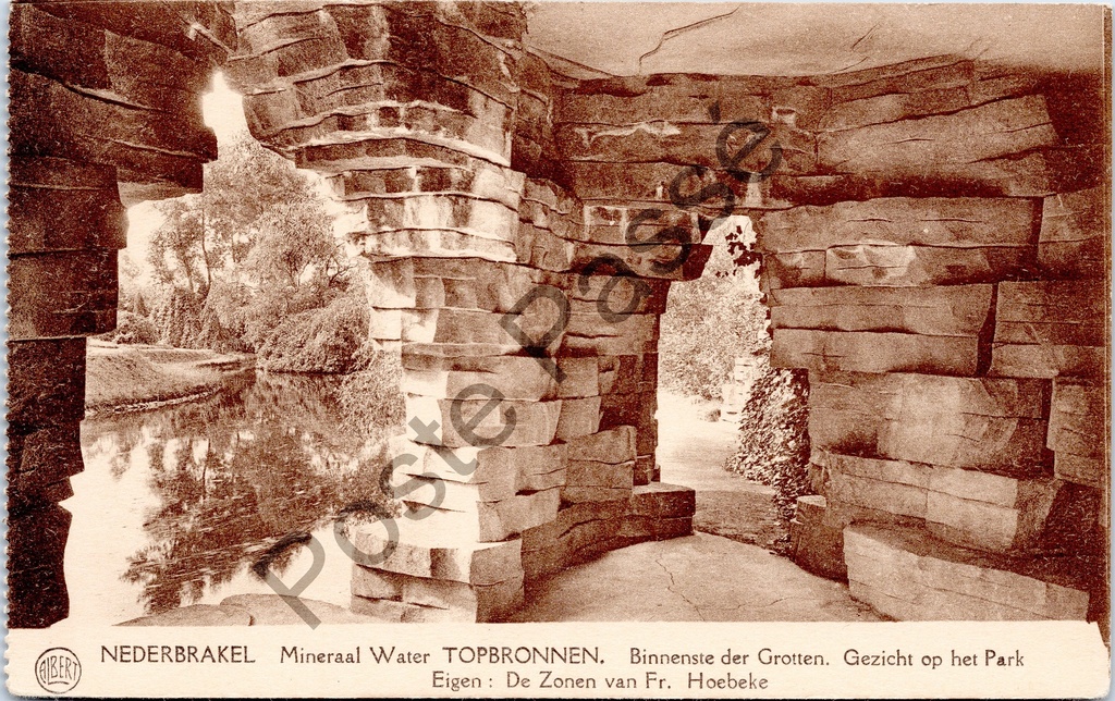 [Brakel0334] Nederbrakel - "Mineraal Water TOPBRONNEN. Binnenste der Grotten. Gezicht op het Park" - Binnenste van de grotten van Topbronnen met zicht op het park