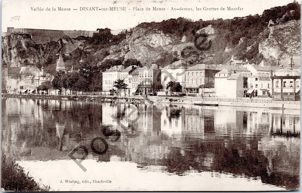 [Dinant0290] Dinant - "Place de Meuse - Au-dessus, les Grottes de Montfat" - Maasoever met grotten van Montfat