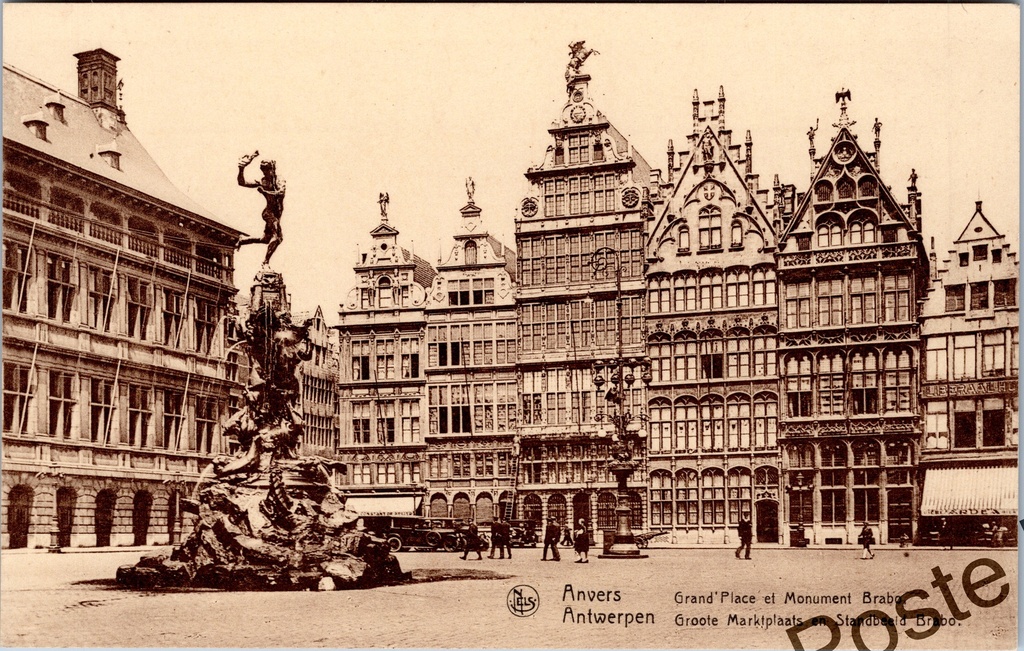 Antwerpen - "Groote Marktplaats en Standbeeld Brabo" - Grote Markt met Brabofontein