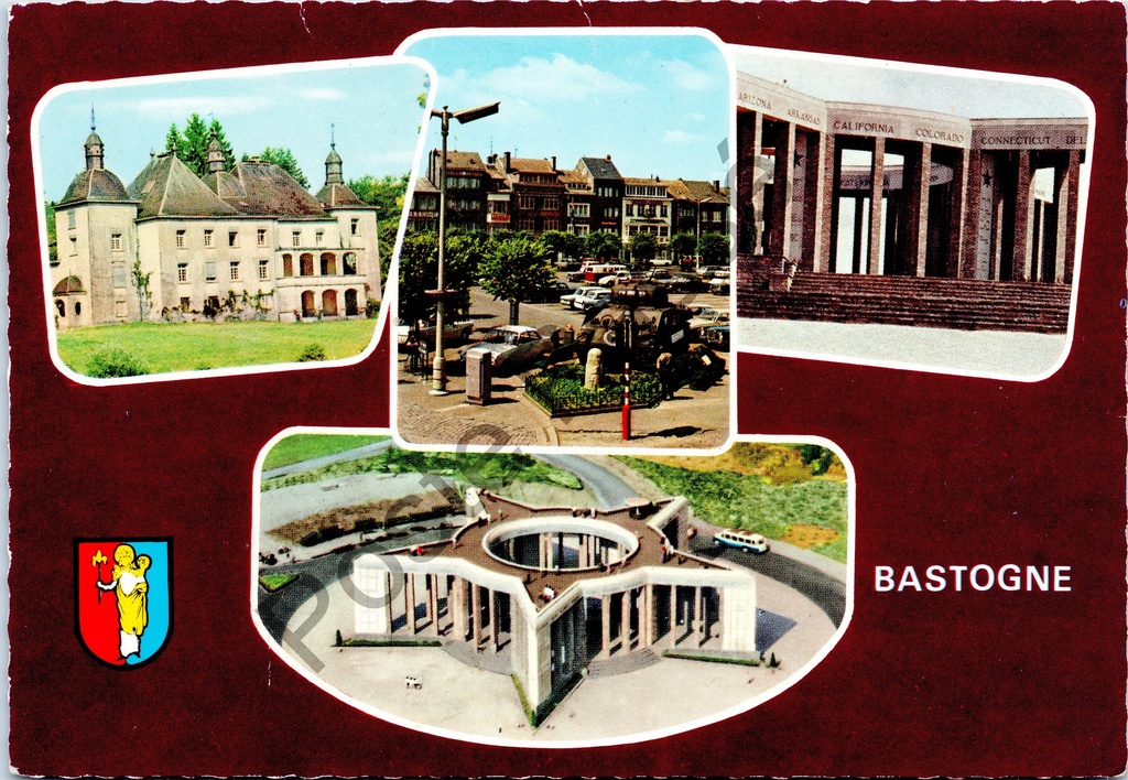 Bastogne - "BASTOGNE" - Meervoudige kaart met Château de Bastogne, Marktplein met tank, Mardasson Memorial