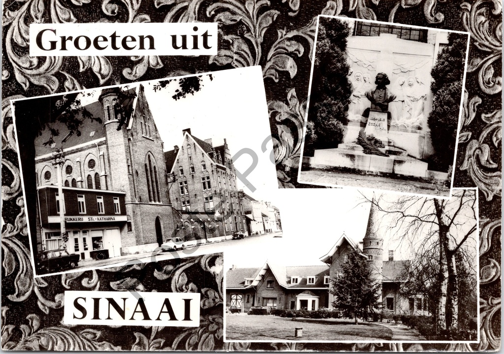 Sinaai - "Groeten uit Sinaai" - Meerzicht met kerk, monument en kasteel