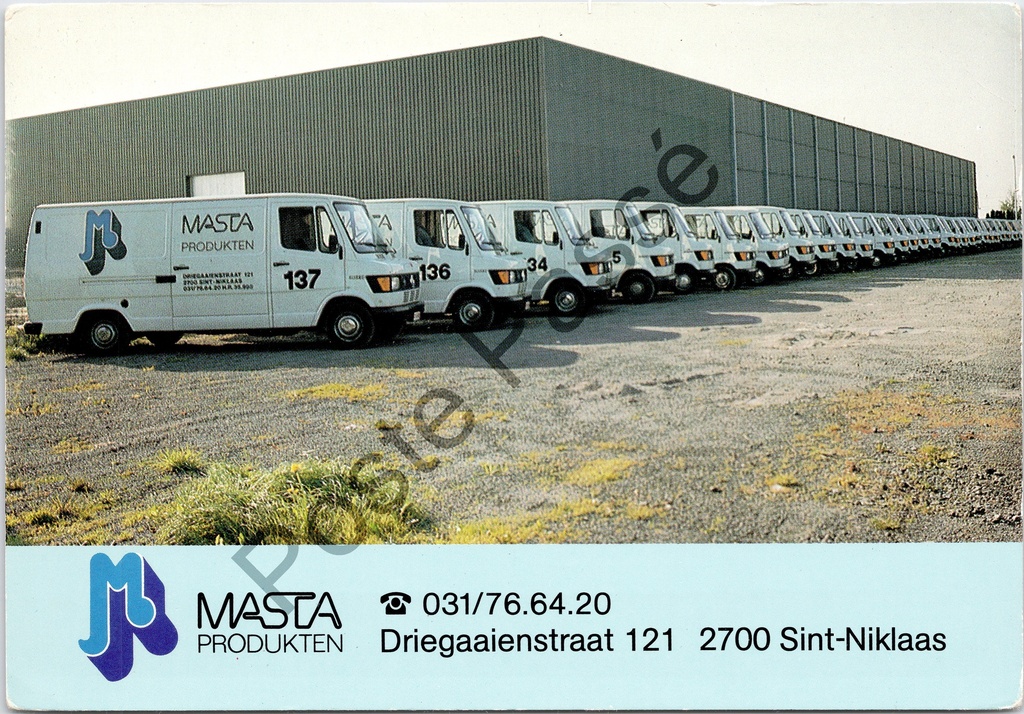 Sint-Niklaas - "MASTA PRODUKTEN" - Reclamekaart met wagenpark van reinigingsmiddelenbedrijf Masta