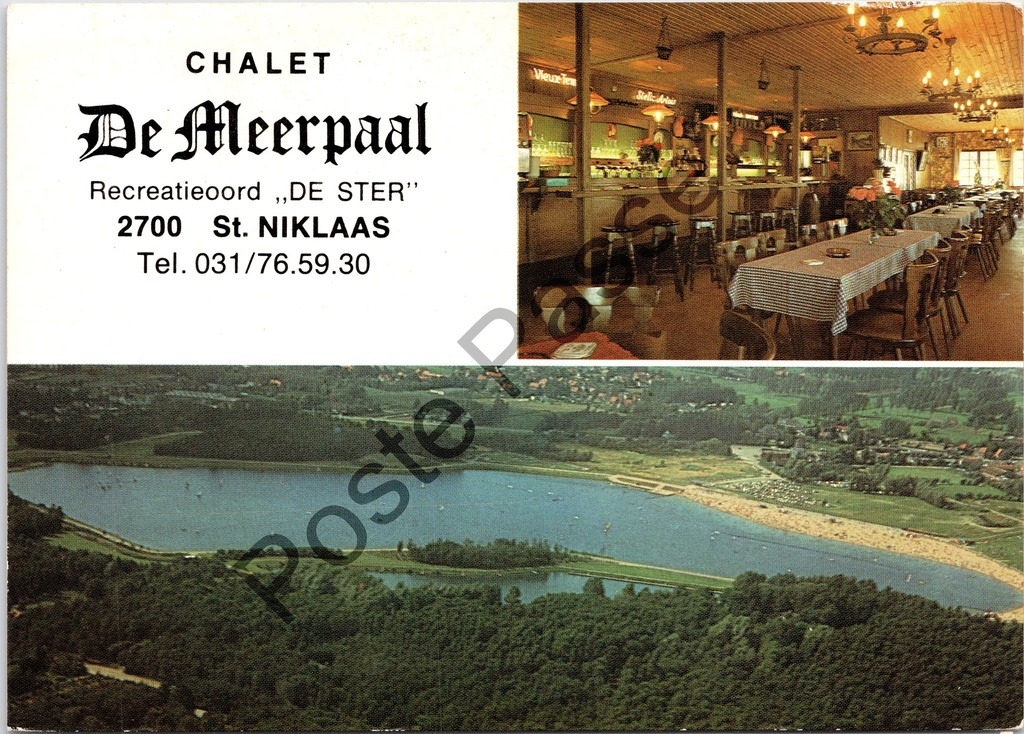 [Sint-Niklaas0236.jpg] Sint-Niklaas - "Chalet De Meerpaal" - Recreatieoord De Ster, interieur en luchtfoto