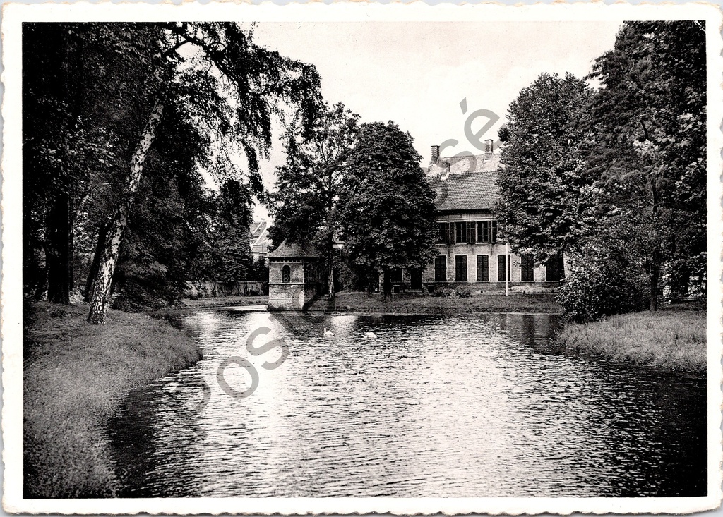 Sint-Niklaas - "Stadspark . Kasteel Walburg (achterkant)" - Achterzijde van Kasteel Walburg gezien over de vijver in het stadspark